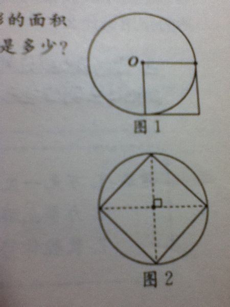 右边图1,图2中的两个正方形的面积都是8平方厘米,那么两个圆的面积