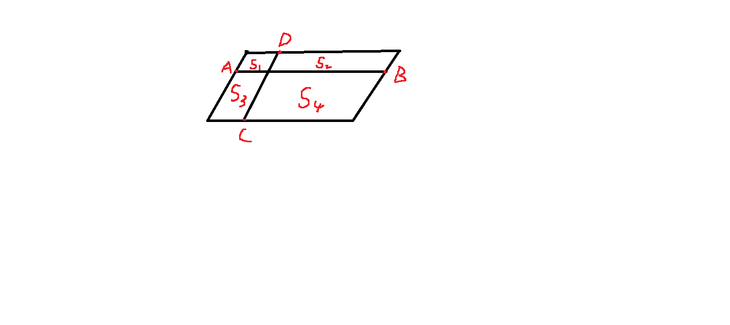 如图,一个平行四边形被分成面积为s1,s2,s3,s4的四个小平行四边形,当