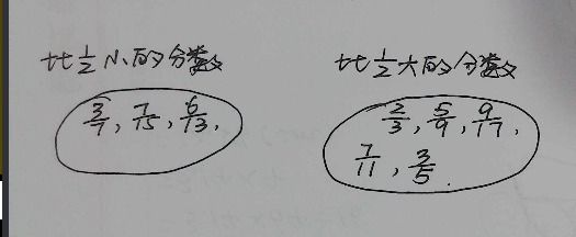 如果分子超出了分母的一半就是大于1/2的